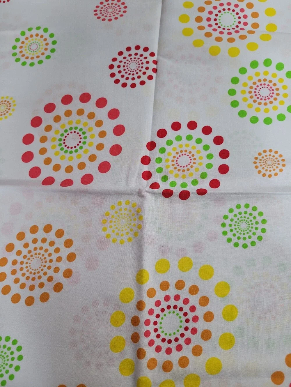 Spring Industries White Sewing Fabric with Colorful Dot Burst Pattern (1519)